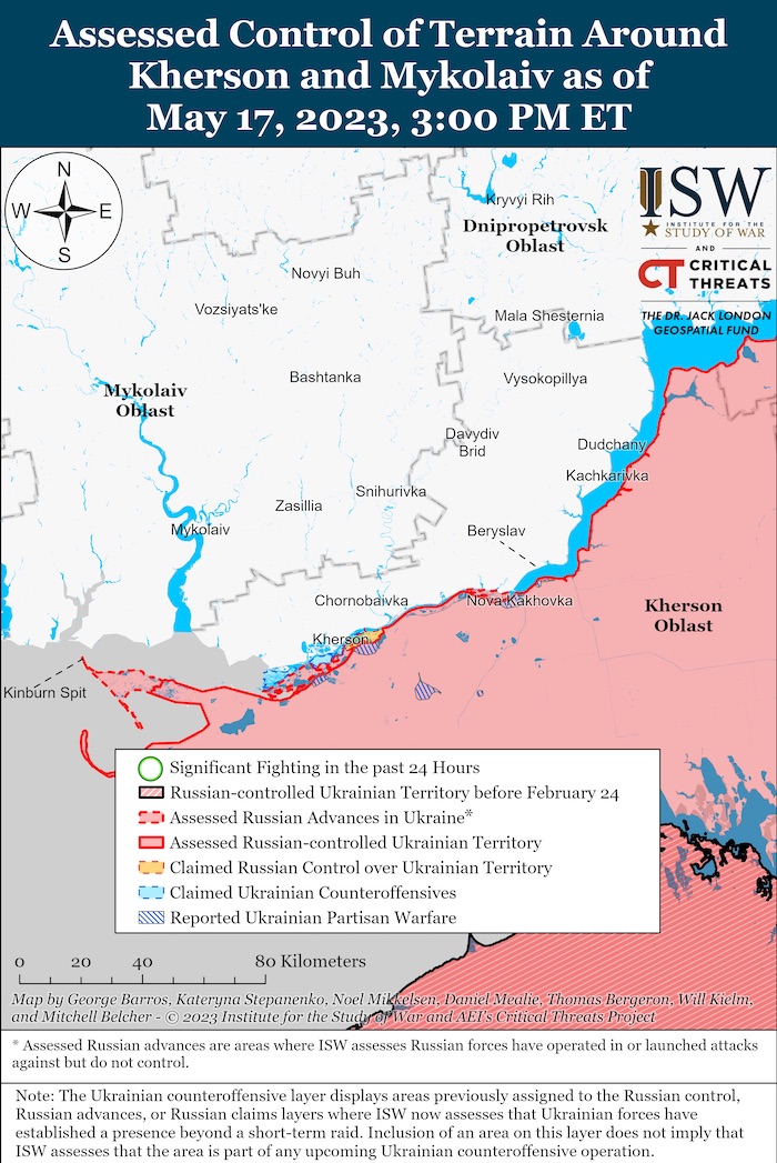 Kherson-Mykolaiv Battle Map. May 17, 2023. Source: ISW. ~