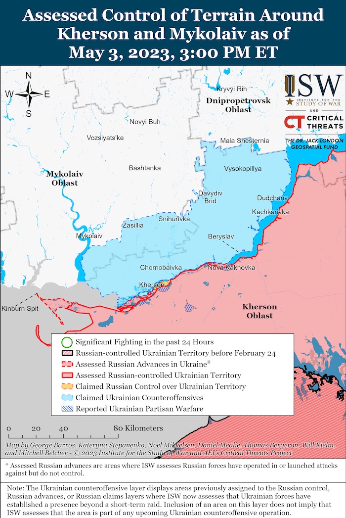 Kherson-Mykolaiv Battle Map. May 3, 2023. Source: ISW. ~