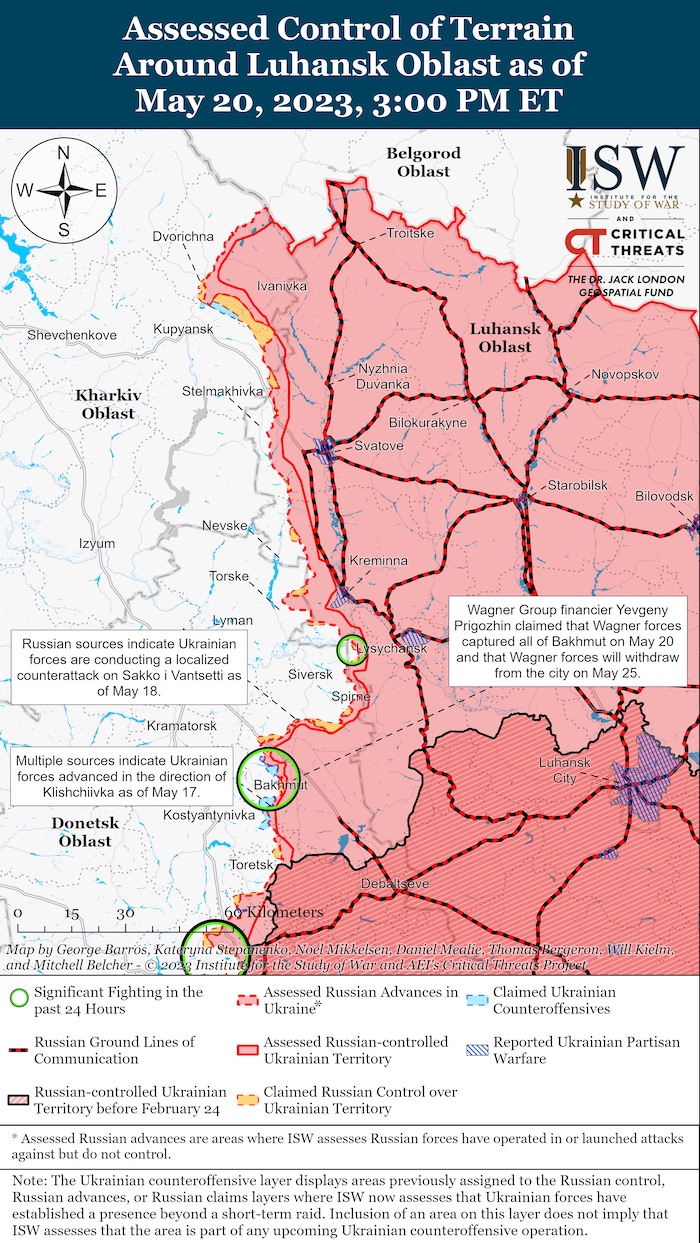 Luhansk Battle Map. May 20, 2023. Source: ISW. ~