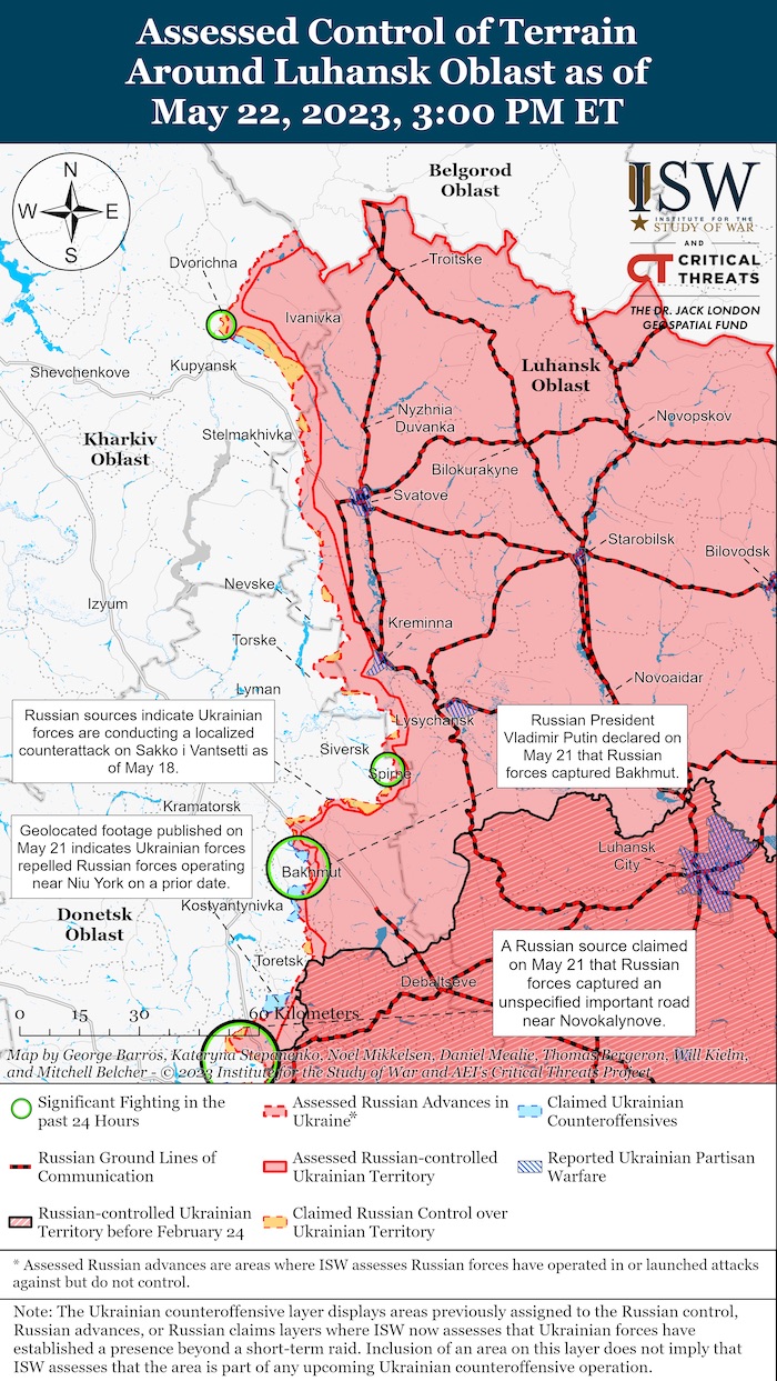 Luhansk Battle Map. May 22, 2023. Source: ISW. ~