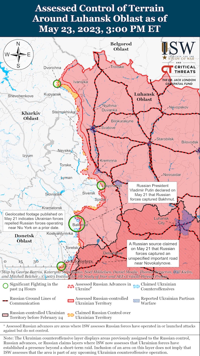 Luhansk Battle Map. May 23, 2023. Source: ISW. ~