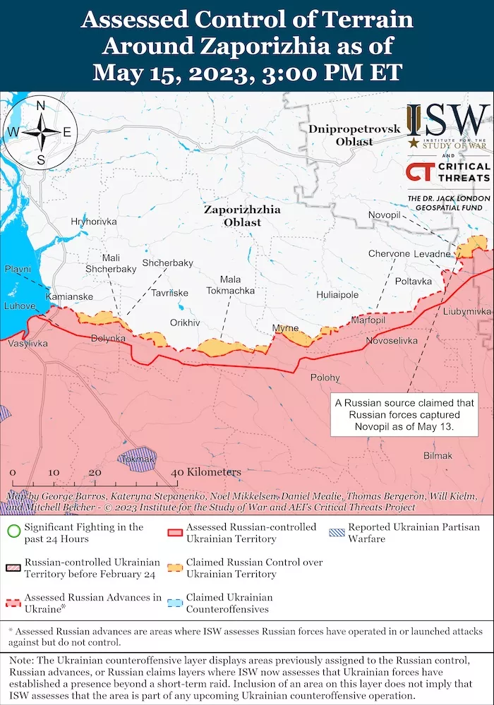 Zaporizhzhia Battle Map. May 15, 2023. Source: ISW. ~