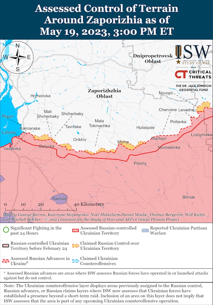 Zaporizhzhia Battle Map. May 19, 2023. Source: ISW. ~