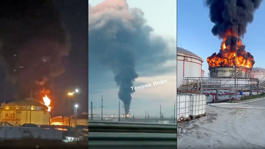 Oil depot on fire in Russia’s Krasnodar Krai near occupied Crimea