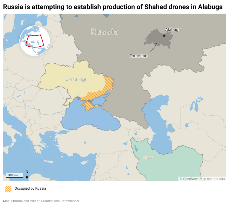 Alabuga on a map Russia production shahed drones factory