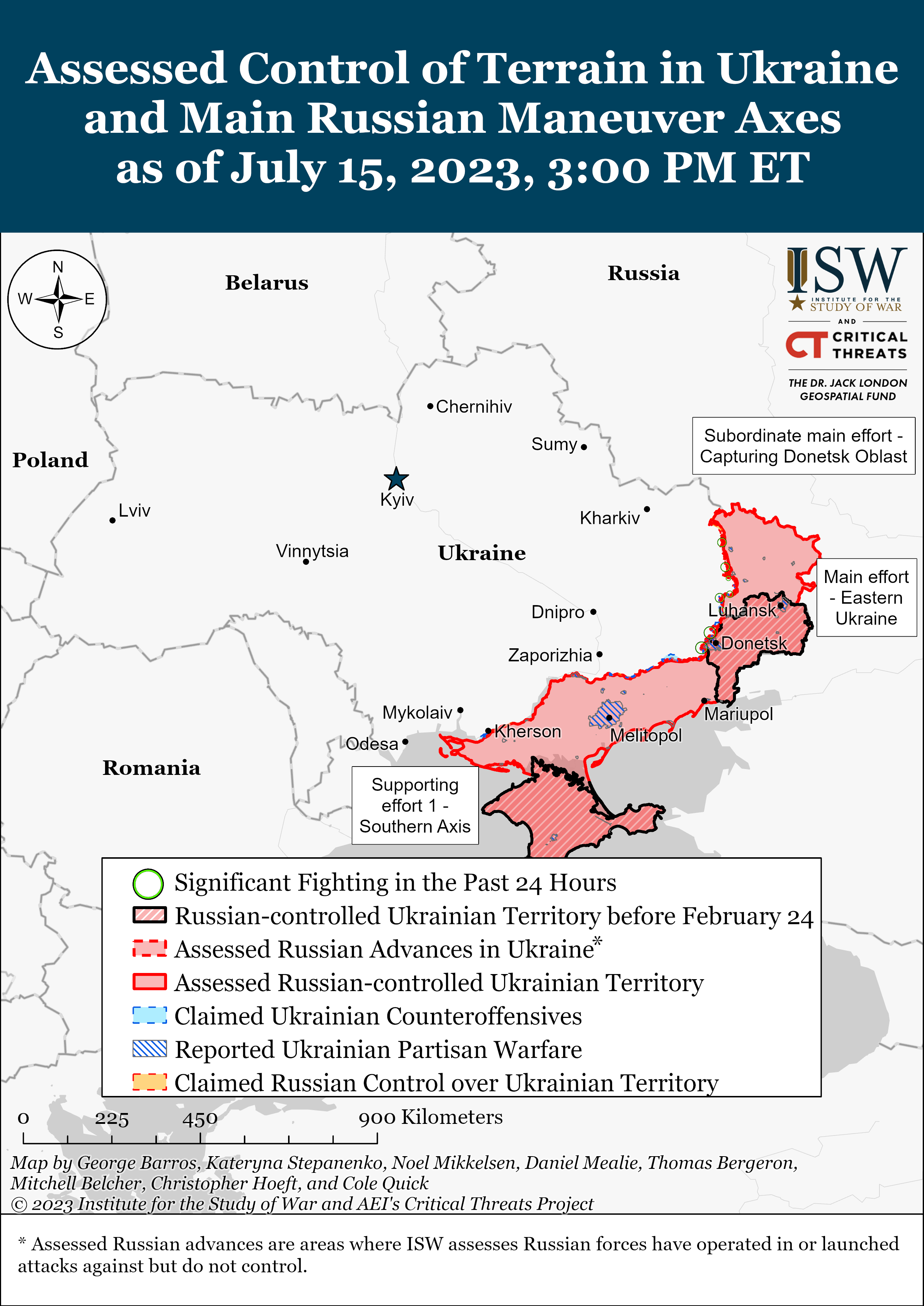 Ukraine conducted offensive operations in front’s three sectors on 15 July, made limited gains – ISW
